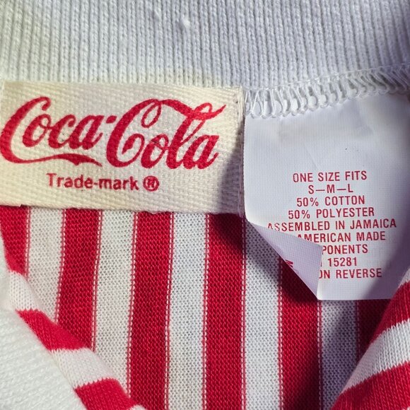 Vintage 1986 Coca-Cola Red & White Striped Rugby Shirt OS - Picture 4 of 9